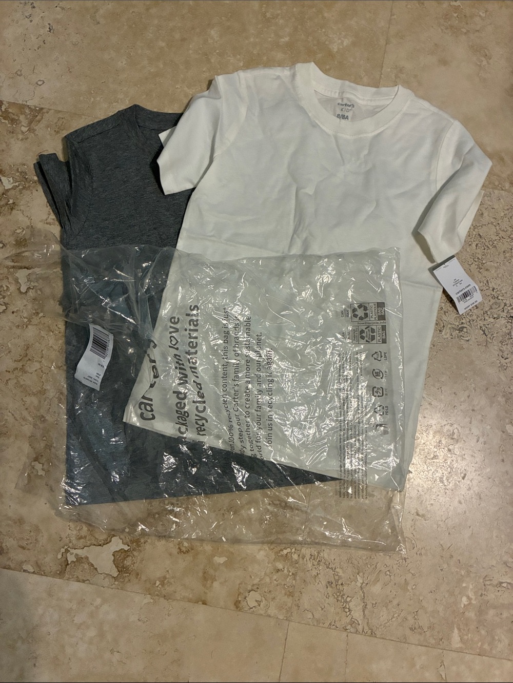 Classic Kids Crew Neck T-Shirt Set - White & Charcoal